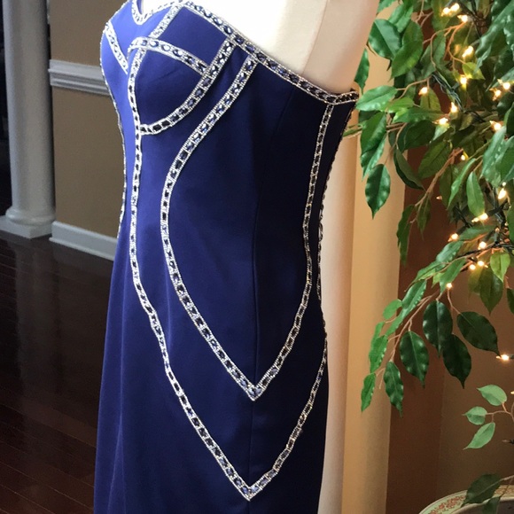 FENGYE LOMAN BLUE JEWELED STRAPLESS PARTY DRESS 8 - Picture 5 of 8